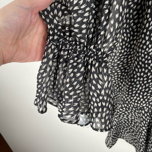 Betsey Johnson Heart Print Mini Dress Faux Wrap Ruffle Chiffon Whimsigoth Glam - Picture 6 of 10